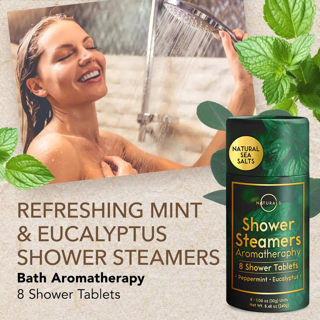 Naturals 8-Pcs Shower Steamers Aromatherapy - Eucalyptus for Shower, Spa Gifts for Women - Eucalyptus Shower Steamer - Shower Steamers, Shower Steamers for Women - Shower Bombs Aromatherapy Peppermint&Eucalyptus, 8pk