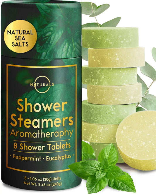 Naturals 8-Pcs Shower Steamers Aromatherapy - Eucalyptus for Shower, Spa Gifts for Women - Eucalyptus Shower Steamer - Shower Steamers, Shower Steamers for Women - Shower Bombs Aromatherapy Peppermint&Eucalyptus, 8pk